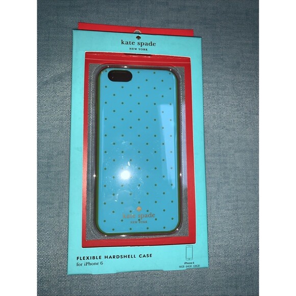 NWT Kate Spade iPhone 6 & iPhone 6S Case Blue W/ Green Dots Flexible Hard Shell - Picture 1 of 4